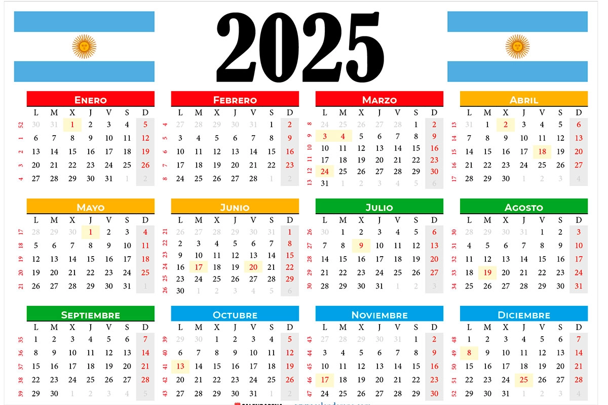 Calendario 2025. Foto: (web).