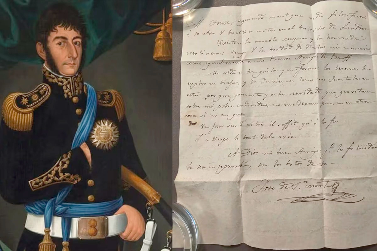 La carta de San Martín, escrita en Bruselas en 1827. Foto: (Facebook Museo Histórico Nacional)
