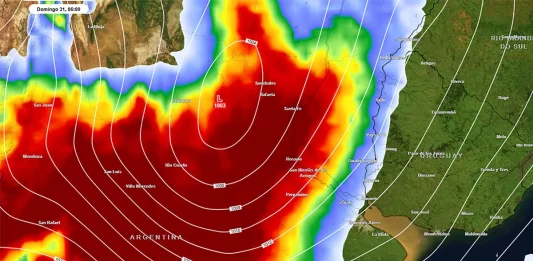 Las zonas en rojo es donde hay previstas más lluvias. Foto: Meteored