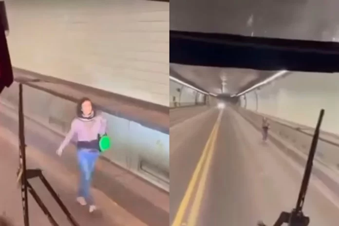Imágenes de la mujer caminando por el Túnel Subfluvial. Foto: LT10