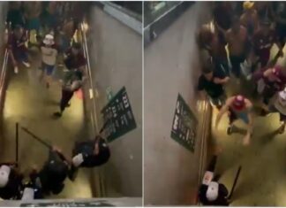 Incidentes entre los hinchas de Lanús y la policía brasileña en el Maracaná. Video y fotos: @LocuraGranate_ vía X