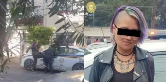 Mujer es captada golpeando a policía en Benito Juárez; SSC detiene a la agresora. Foto: FIA.