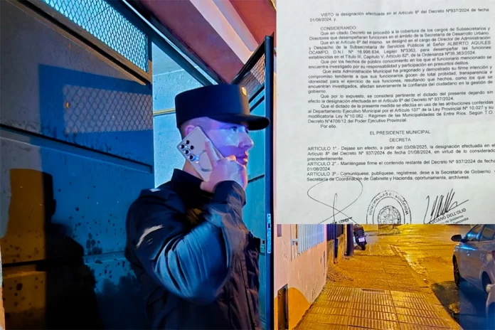 Azcué separó a un funcionario municipal detenido. Foto: Concordia Policiales