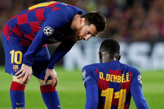 Ousmané Dembélé y Lionel Messi. Foto: Infobae.
