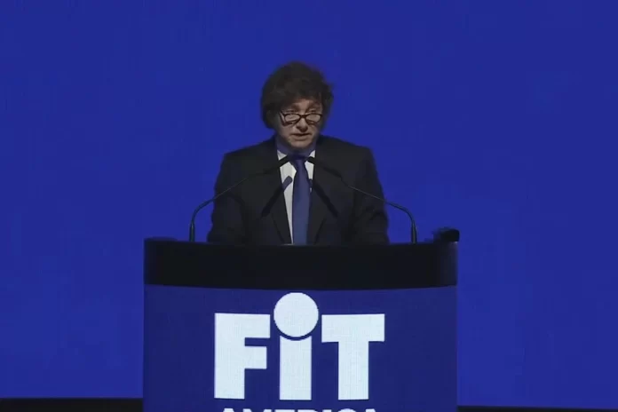 Javier Milei en el FIT 2025. Foto: NA. Javier Milei en el FIT 2025. Foto: NA.