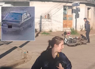 Nogoyá: conductora alcoholizada y sin licencia atropelló a dos policías en moto y se fugó Choque en Nogoyá. Foto: P.E.R