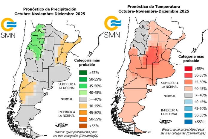 Lluvias y temperaturas: qué se pronostica para octubre, noviembre y diciembre. Foto: SMN.