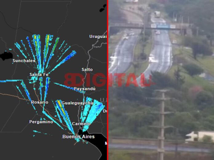 El mapa de lluvia en Entre Ríos. Foto: Meteored y Elochodigital.