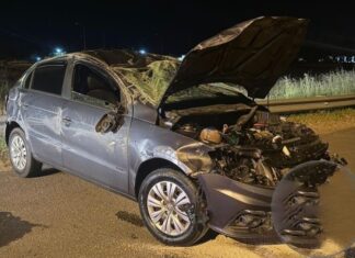 Volcó un auto en la Ruta 14, a la altura de Concepción del Uruguay. Foto: P.E.R.