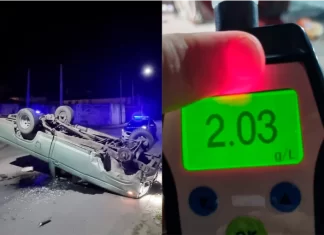 Conductor ebrio volcó su camioneta en Victoria: tenía 2,03 de alcohol en sangre