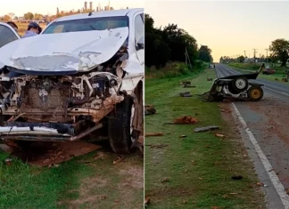 Fuerte choque entre dos camionetas en Ruta 11