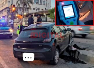 Conductor con 2.44 g/l de alcohol en sangre chocó contra un cantero en Avenida Ramírez Conductor alcoholizado chocó en Avenida Ramírez. Foto: (SLC).