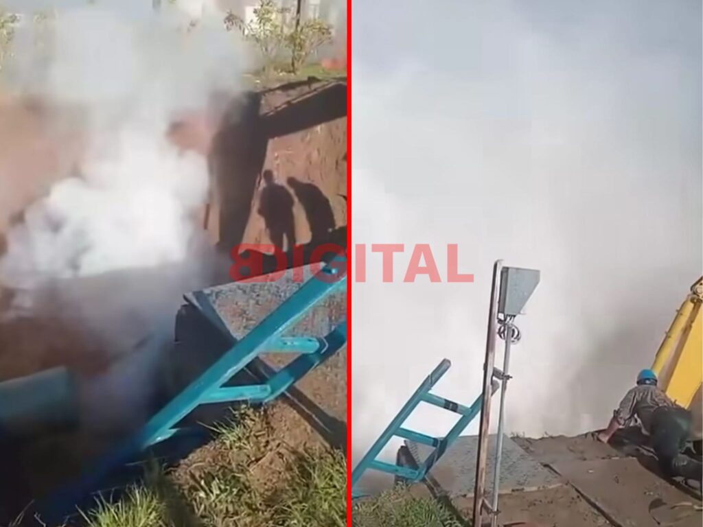 Explosión de un caño en plena obra. Foto: Elochodigital