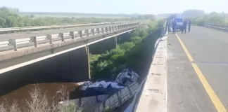 Camión cargado con arvejas cayó a un arroyo en la Autovía 14