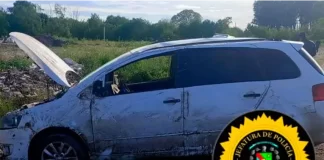 El vehículo que volcó en Concepción del Uruguay. Foto: P.E.R.