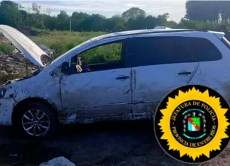 El vehículo que volcó en Concepción del Uruguay. Foto: P.E.R.