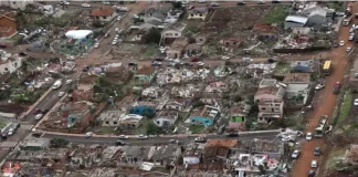 Imagen aérea del devastador paso del tornado en el estado de Paraná, al sur de Brasil. Foto: CNN.