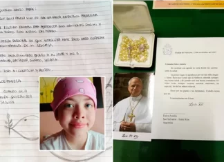 La carta de Dulce y la respuesta del Papa, junto al rosario