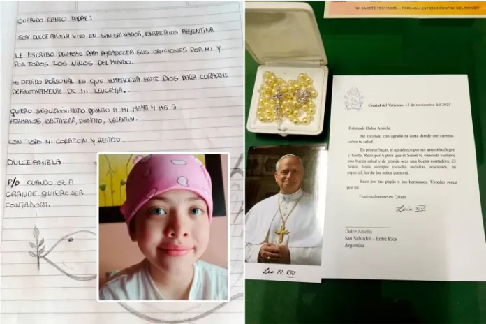 La carta de Dulce y la respuesta del Papa, junto al rosario