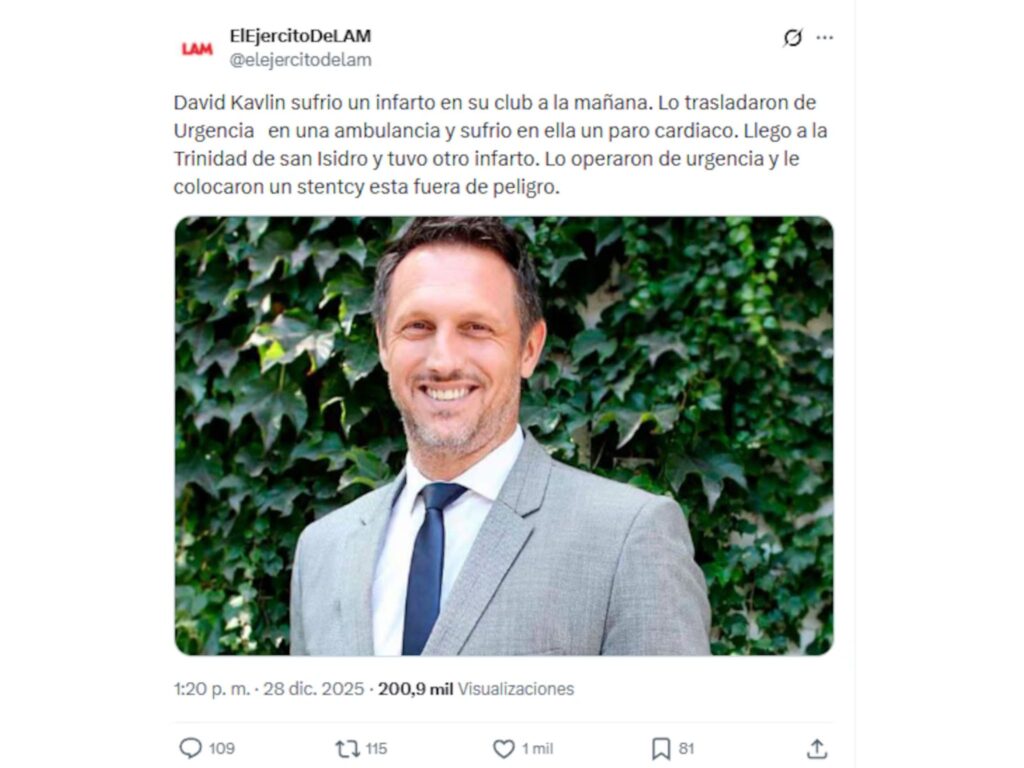 David Kavlin sufrió un infarto y debió ser operado de urgencia: “Me revivieron” (Foto: Instagram /elejercitodelam)