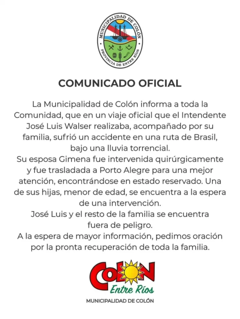 El comunicado de Municipio de Colon.