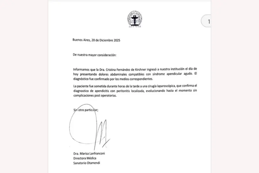 El parte médico del Sanatorio Otamendi. Foto: NA.