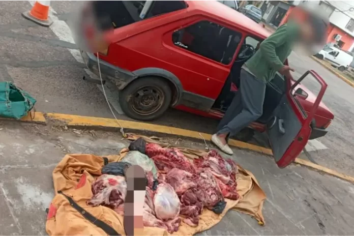 La carne incautada por la policía La carne incautada por la policía