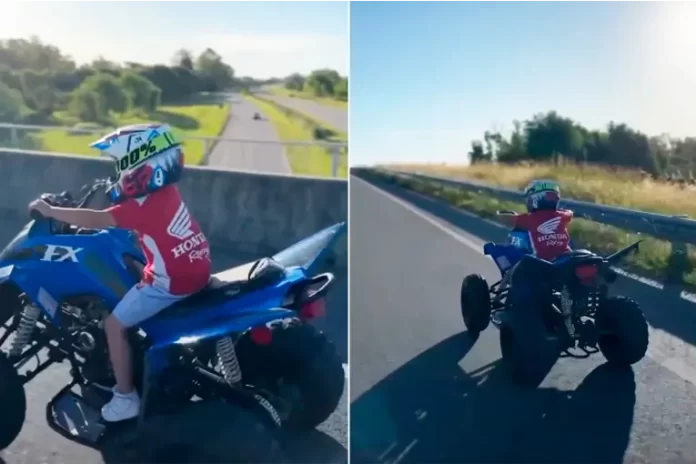 Nene de 5 años manejó por la ruta en un cuatriciclo Nene de 5 años manejó por la ruta en un cuatriciclo