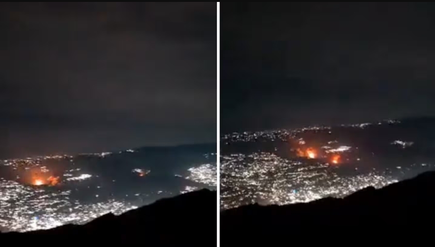 El momento en el que se registran distintas explosiones en Caracas, Venezuela.
