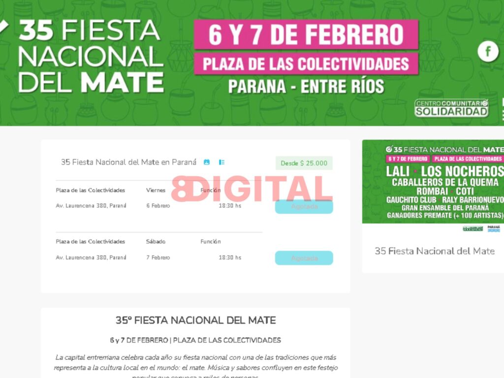 En la página de venta de entradas salió el cartel de agotadas. Foto: Elochodigital