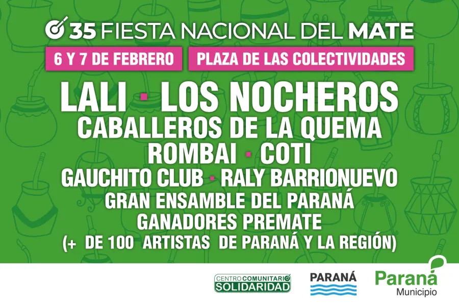 Los artistas de la Fiesta Nacional del Mate. (Foto Municipalidad de Paraná)