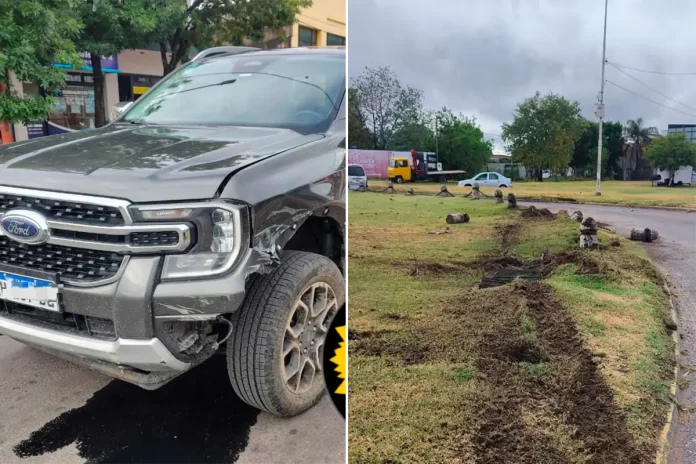 Joven alcoholizado chocó una camioneta de alta gama contra la rotonda Urquiza en Concepción del Uruguay