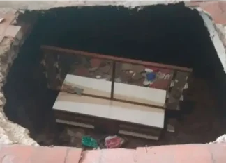 Socavón en una peluquería de Rosario del Tala. Foto: Tala Radio