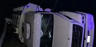 Un camión volcó tras realizar “efecto tijera” en la Ruta 14. Foto: (PER)