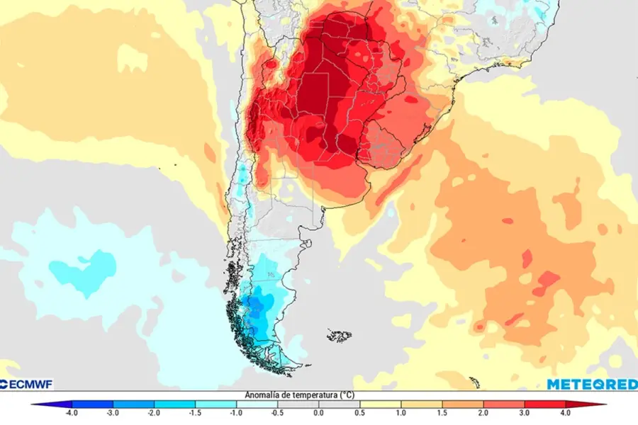 Anomalía de temperatura prevista para los próximos 7 días / Meteored