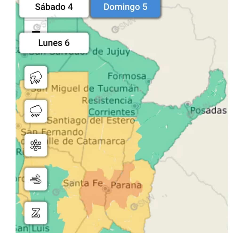 Alerta por tormenta en Entre Ríos. Foto: SMN