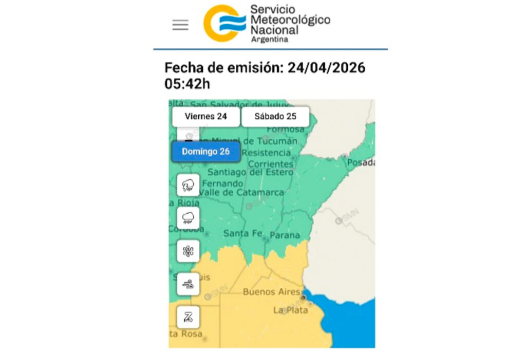 Alerta amarilla por fuertes vientos para el domingo. SMN