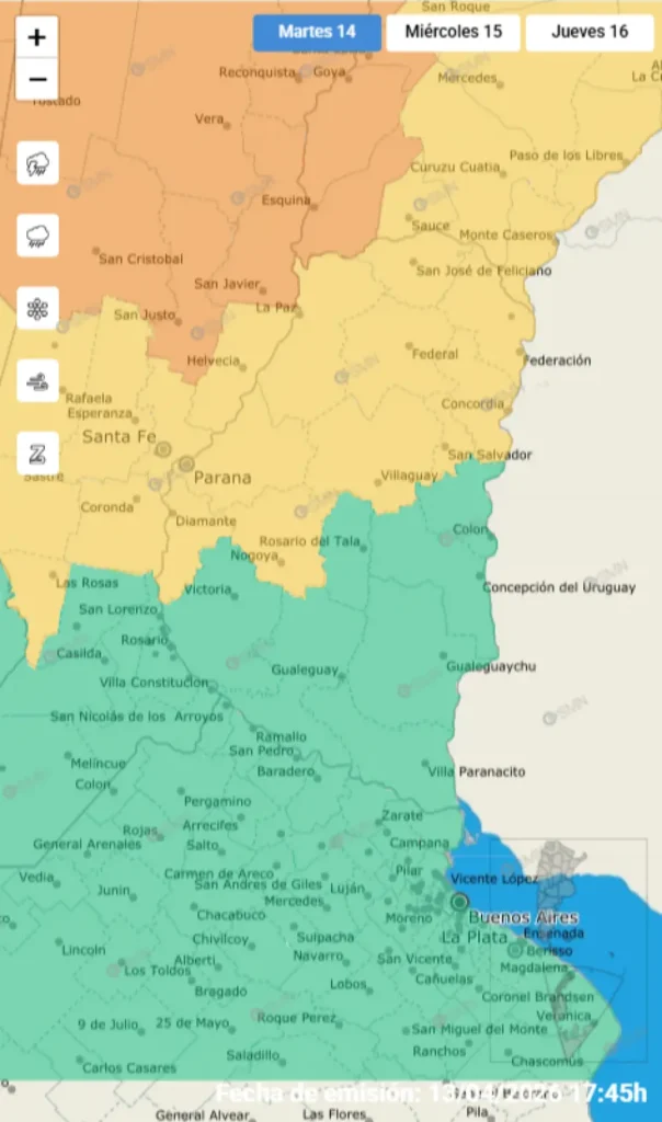 Alerta tormenta en Entre Ríos. Foto: SMN