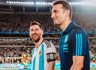 Scaloni y Messi.