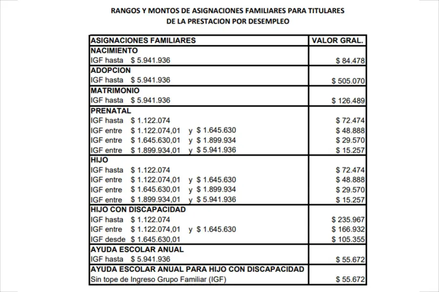 Los rangos y montos de las asignaciones