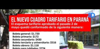 El nuevo cuadro tarifario del boleto de colectivos en Paraná