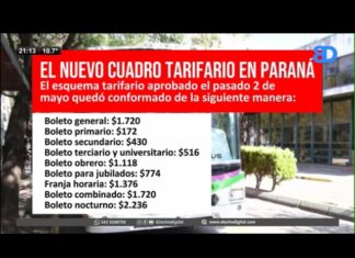 El nuevo cuadro tarifario del boleto de colectivos en Paraná