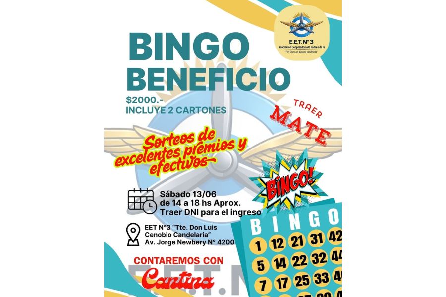 La EET N°3 “Tte. Candelaria” realizará un bingo solidario.