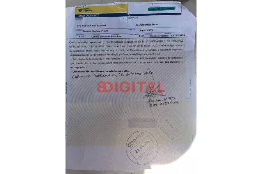 La carta presentada por el Municipio.