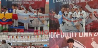 Taekwondistas de Colonia Avellaneda en el Campeonato Sudamericano de Perú.