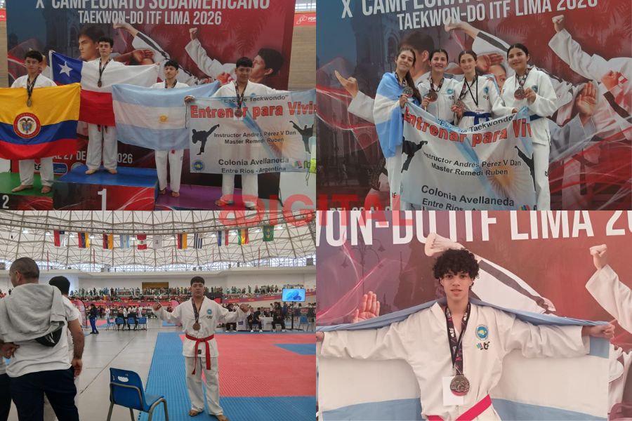 Taekwondistas de Colonia Avellaneda en el Campeonato Sudamericano de Perú.