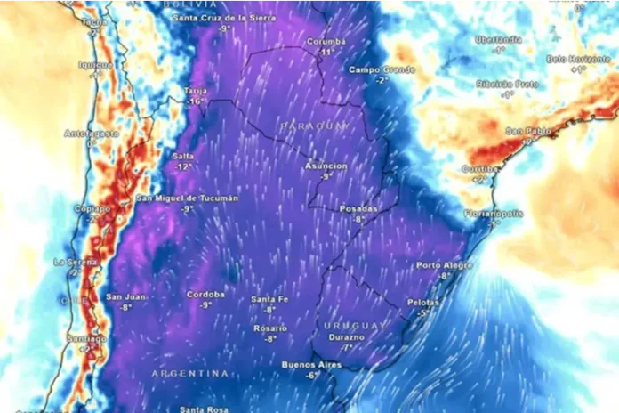 El frío extremo se establecerá en Entre Ríos y gran parte del país. Foto: Meteored.