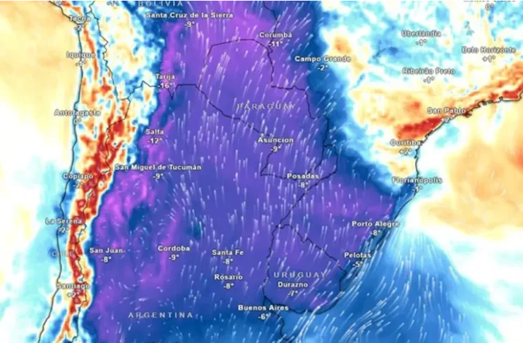 El frío extremo se establecerá en Entre Ríos y gran parte del país. Foto: Meteored.