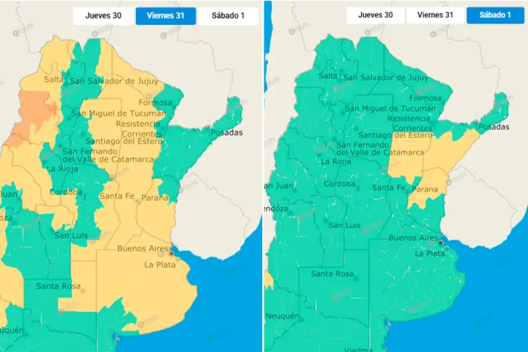 Está vigente un alerta para el viernes y sábado