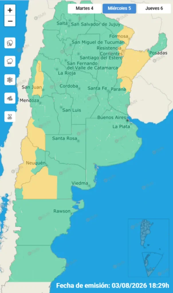 Alerta para el miércoles